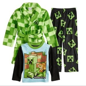 Minecraft Creeper Boys Shirt Pants Robe Pajamas